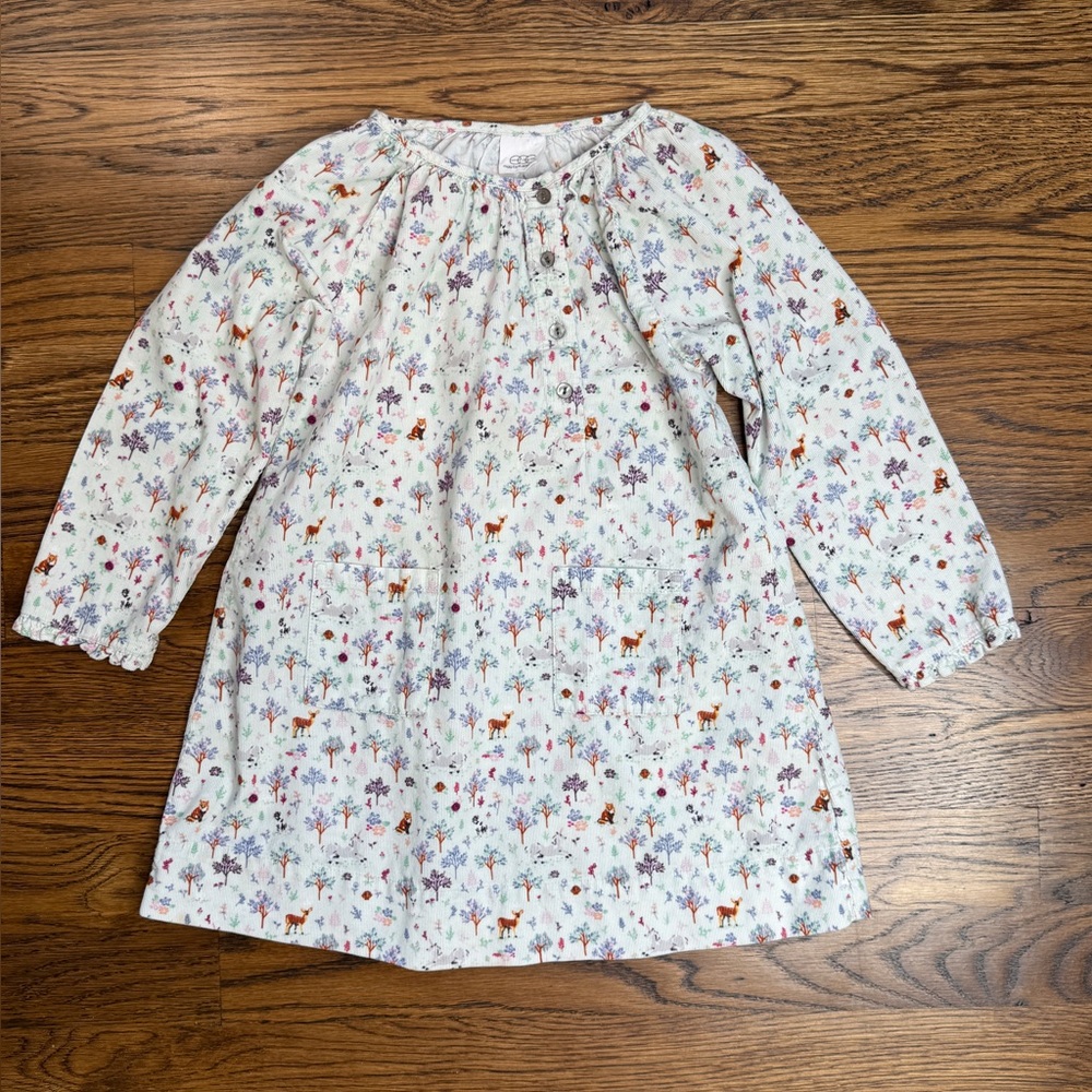 EGG by Susan Lazar Girls Floral Pinwale Corduroy Woodland Animal Print Dress 3
